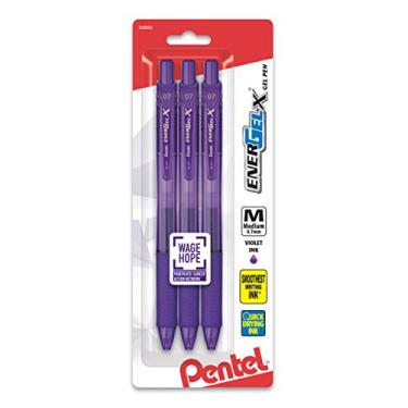 Imagem de Pentel Caneta de gel líquido retrátil EnerGel-X, 0,7 mm, linha média, ponta de metal, violeta, pacote com 3 (BL107BP3V)