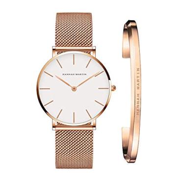 Imagem de Relógio de pulso casual de quartzo Hannah Martin Japão com pulseira de punho, white rose0