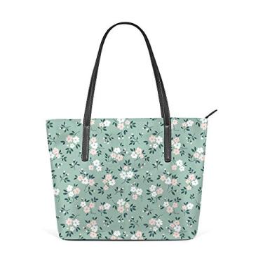 Imagem de Bolsa de ombro feminina sacola de couro para compras grande trabalho elegante floral pequena decoração rosa pálido bolsa casual