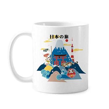 Imagem de Caneca clássica japonesa de viagem local para passeios turísticos copo de cerâmica branca presente com alças 350 ml