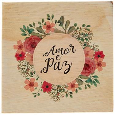 Imagem de Arte Maníacos Bloco em madeira Amor e Paz - 15x15cm