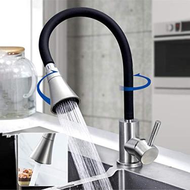 Imagem de GZZBMY Torneira misturadora dobrável para pia de cozinha, torneiras para pia de cozinha com rotação de 360°, misturadores extensíveis de latão cromado, torneira de cozinha com alça única, torneira misturadora de água quente e fria corpo de latão sólido (B)