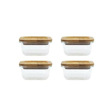 Imagem de Conjunto de 4 Potes Herméticos de 320 ml com Tampa de Bambu