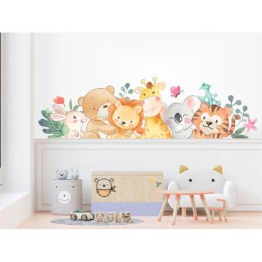 Imagem de Adesivo De Parede Cabeceira De Berço Safari Aquarela