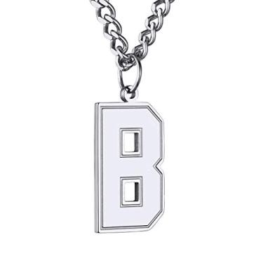 Imagem de GoldChic Colar masculino com letra inicial, colar de iniciais grandes de aço inoxidável para atletas esportivos masculinos, pingente de alfabeto com corrente cubana de 4 mm, 22''+2'', Metal, Sem Pedra