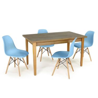 Imagem de Conjunto Mesa de Jantar Retangular Luiza 135cm Natural com 4 Cadeiras Eames Eiffel - Azul Claro