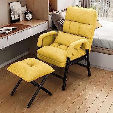 Imagem de Espreguiçadeira Moderna, Poltrona De Tecido Macio Com Otomano, Encosto Ajustável E Bolsos Laterais, Cadeira De Destaque Para Escritório, Sala De Estar, Quarto,Amarelo,Bonny369