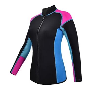 Imagem de REALON Roupas de mergulho jaqueta feminina masculina 2 mm neoprene manga longa camisa 3 mm colete com zíper frontal terno molhado mantém aquecido para adultos jovens crianças mergulho, surfe, natação, esportes aquáticos