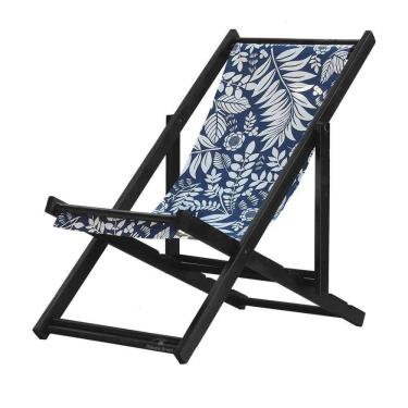 Imagem de Espreguiçadeira Preguiçosa Dobrável sem Braço Black Tecido Folhas Brancas Folhagem Branca