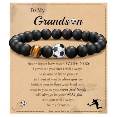 Imagem de Futebol Beisebol Basquete Presentes de Futebol Masculino Pulseiras com Contas Natural Olho de Tigre Pulseira Masculina Aniversário Presentes de Formatura para Filho Neto Bônus Filho Namorado Irmão,