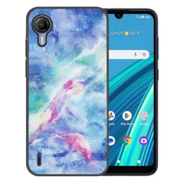 Imagem de Ranyi Capa para Cricket Debut S2, AT&T Calypso 4, estampa de mármore celeste, ultrafina, flexível, proteção fina, borracha de silicone TPU, feminina, capa de mármore feminina para Cricket Debut S2/ATT