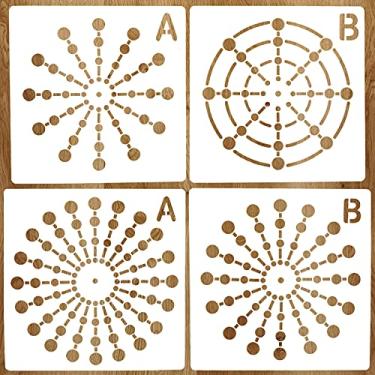 Imagem de 4 peças de estênceis de pintura de mandala, 8/12/16/20 segmentos, modelos criativos de mandala, estênceis de pedra para pintura, estênceis de desenho reutilizáveis para pintura em azulejo de parede de
