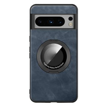 Imagem de LTLMYDAM Capa ultrafina para Google Pixel 8 Pro/8, capa protetora macia de pele de casca de ovelha, com suporte de anel para sucção magnética de veículos, azul, 8Pro