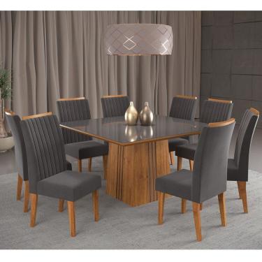 Imagem de Mesa de Jantar Quadrada Suprema Com 8 Cadeiras Fran Cobre/Grafite/Veludo Grafite - Casa Giulia