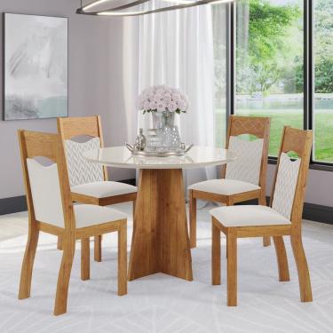 Imagem de Mesa de Jantar Redonda  Lilith Com 4 Cadeiras Pietra Cobre/Off White/Marfim - Casa Giulia