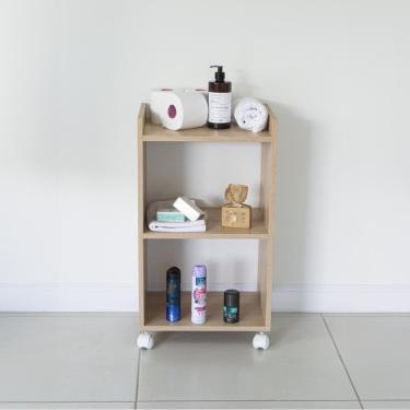 Imagem de Estante Multiuso Armário Móvel Para Banheiro Carvalho Com Rodinhas 40cm