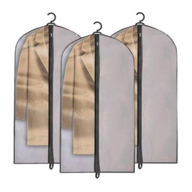 Imagem de Kit 3 Capa Protetora TNT Para Roupas Organizador Vestidos Ternos Saco Com Zíper Palitó Organizador De Guarda Roupa Impermeável (Cinza)