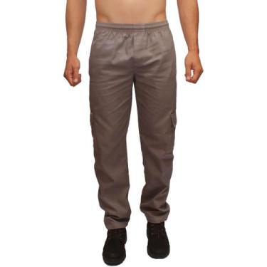 Imagem de Calça Masculina Brim Sarja Cargo Elástico Cordão 5 Bolsos Serviço Trab