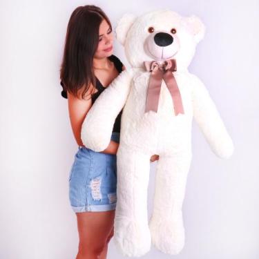 Imagem de Urso Rafael Gigante Pelúcia Grande com 1,10 Metros - Cor Marfim e Laço