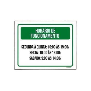 Imagem de Kit 5 Placa Verde Horário Funcionamento Seg Qui Sex Sab - Sinalizo