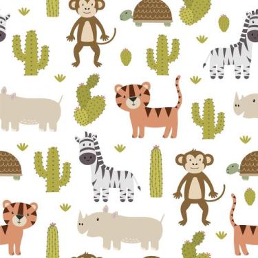 Imagem de Papel De Parede Adesivo Safari Cacto Bichinhos Quarto Infantil  3m - D