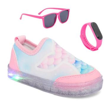 Imagem de Combo Infantil Tenis Casual LED Oculos Relogio Menina My Funfy Kids Feminino. (Rosa Claro, BR, Criança de 4 a 8 anos, Numérico, 27)