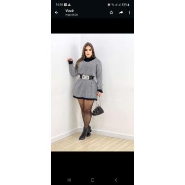 Imagem de Poncho Tricô xadrez Gola Alta feminino Tam único - Rs elegância modas 