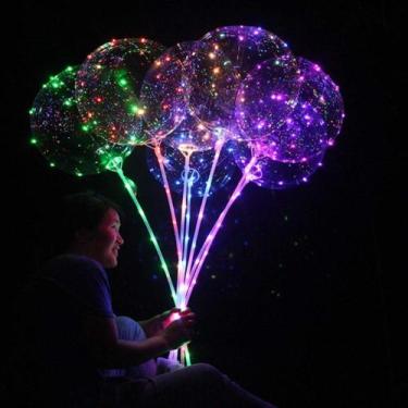 Imagem de 10x Balão Led Bubble Transparente C/ Vareta Haste Para Festa - PL