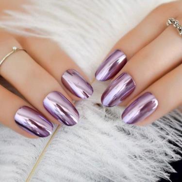Imagem de Unhas postiças Lilás para as mãos Metálico Espelhado - RecantoAstralSi