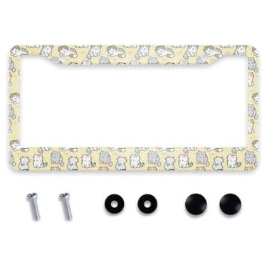 Imagem de Smooffly Moldura de placa de carro desenho animado padrão de impressão de gato quadros de placa de licença coloridos brilhantes molduras de placa de carro chita molduras de placa de carro suporte de