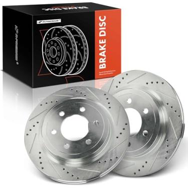 Imagem de A-Premium Rotores de freio a disco traseiro perfurados e ranhurados de 336 mm compatíveis com Ford, modelos Lincoln - F-150 F150 2018-2020, Expedition 2018-2021, Navigator 2018-2021, conjunto de 2