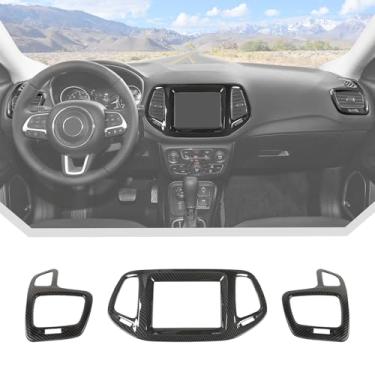 Imagem de JeCar Capa de ventilação interior de fibra de carbono e painel de navegação GPS acabamento adequado para acessórios interiores Jeep Compass 2017-2020 (3 peças)