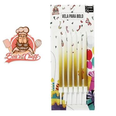 Imagem de Vela de aniversario palito degrade colors com 6 pecas 13cm - bons chef