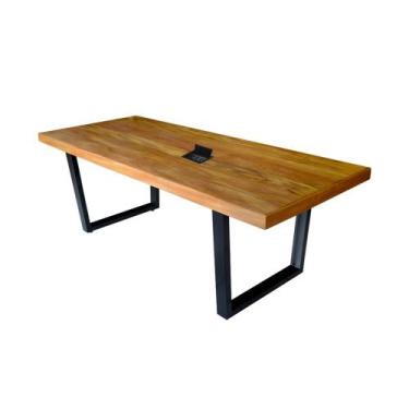 Imagem de Mesa de Reunião Diretoria Estilo Industrial Madeira Maciça e Ferro e A