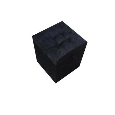 Imagem de Puff baú quadrado em suede liso preto - 35 cm - NEGROMONTE STORE