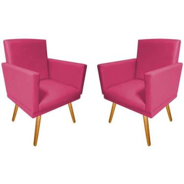 Imagem de Kit 2 Poltronas Decorativa Nina Couro Rosa Pink Pés Madeira Mz Decor -