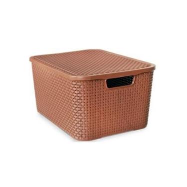 Imagem de Caixa Organizadora Cesto Rattan Marrom 7 litros Empilhável Arqplast Ma
