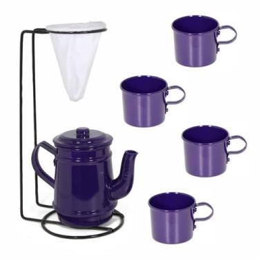 Imagem de Kit Bule Com Suporte Para Coador + 4 Mini Caneca 100 ml  - Roxo - Alum