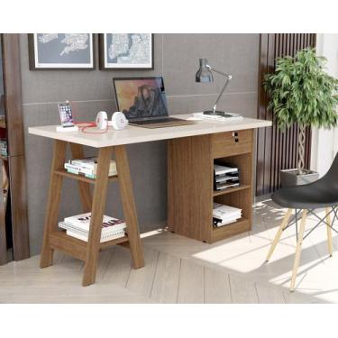 Imagem de Mesa De Estudo Bali OffWhite/Canela Para Computador ou Notebook C/ Gav