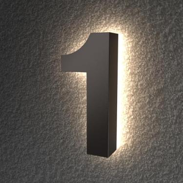 Imagem de Números de casa de LED retroiluminados, 17,8 cm, aço inoxidável e acrílico, acendem (18 cm, 1)