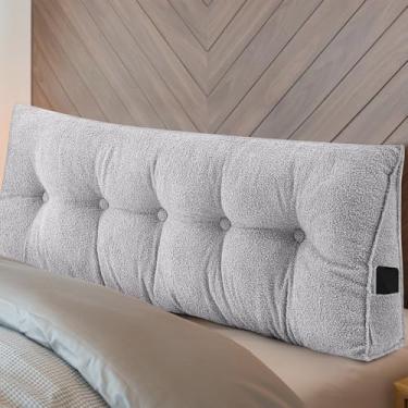 Imagem de Wenqik Travesseiro triangular de cunha para cabeceira de lã, encosto de cabeceira, travesseiro de suporte tamanho queen para sentar na cama, almofada para leitura com capa removível, 140 x 50 x 20 cm