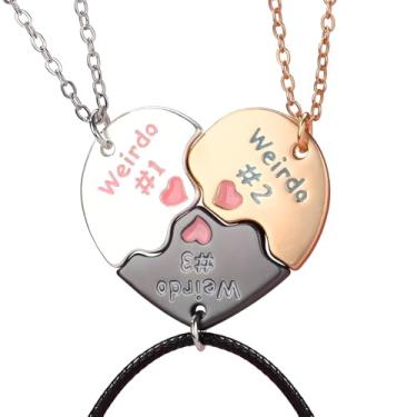Imagem de LIU JUN Colar Bff para 3, Weirdo 1 Weirdo 2 Weirdo 3 Colar Coração Bff Colar Combinando Para 3 Colares de Melhor Amigo Irmã Amizade Forever Joias Presentes, Large, Liga de aço, Sem Pedra Preciosa
