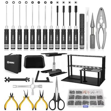 Imagem de RC Tool Kit Screwdriver Set (Flat, Phillips, Hex) Metal Holder, RC Work Stand, 522PCS Screw Kit, Pliers Set, Body Reamer, Wrench, Tray, Repair Tool for RC Car Boat Quadcopter Helicopter -27pcs (Black)