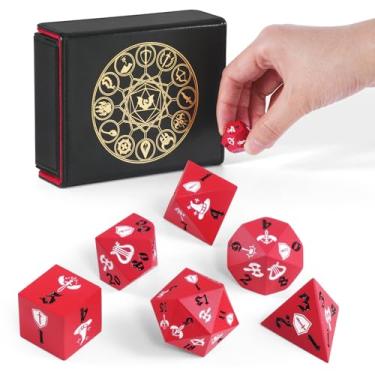 Imagem de DND Dice Set, 7Pcs Metal Dice with Dice Box for Dungeons and Dragons, Polyhedral D&D Dice Set Role Playing Games, Board Games (Red)
