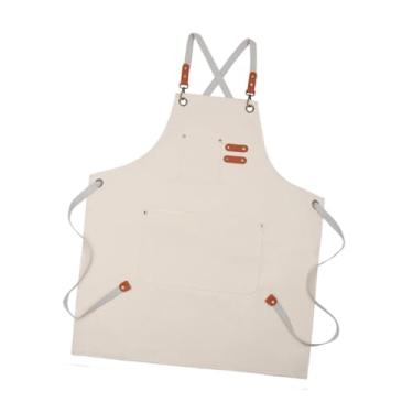 Imagem de ＫＬＫＣＭＳ de lona de cozinha com bolso de chef multiuso de babador para pintura Trabalho Garçom Restaurante Homens Mulheres, Bege
