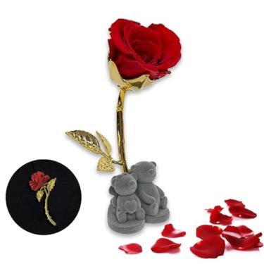 Imagem de iEsborn Urso rosa de flor preservada para mãe: presente romântico de rosas de Natal para ela - Forever com broche para esposa, namorada, aniversário, dia das mães, Natal, Dia dos Namorados, casamentos