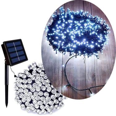 Imagem de Pisca Cordão 300 Lâmpadas LEDs Solar Branco De Natal De 30m