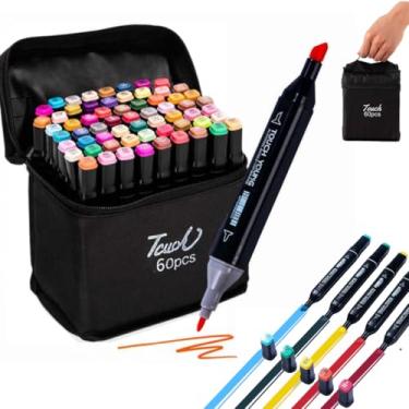 Imagem de Canetinhas Coloridas 60 Cores - Ponta Dupla, Secagem Rápida, Não Tóxicas, Estojo Prático, Ideal para Desenhos, Artesanato, Arquitetura e Estudos - Qualidade e Versatilidade! Marca Layed®