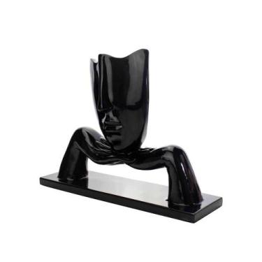 Imagem de Escultura Máscara Com Base Descanso Em Cerâmica Preto 23x30 Cm - D'ros