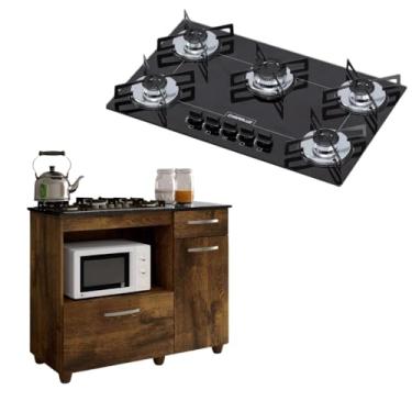 Imagem de Kit Balcão Cooktop 5 Bocas 2 Portas Ipê Com Fogão 5 Bocas Chamalux